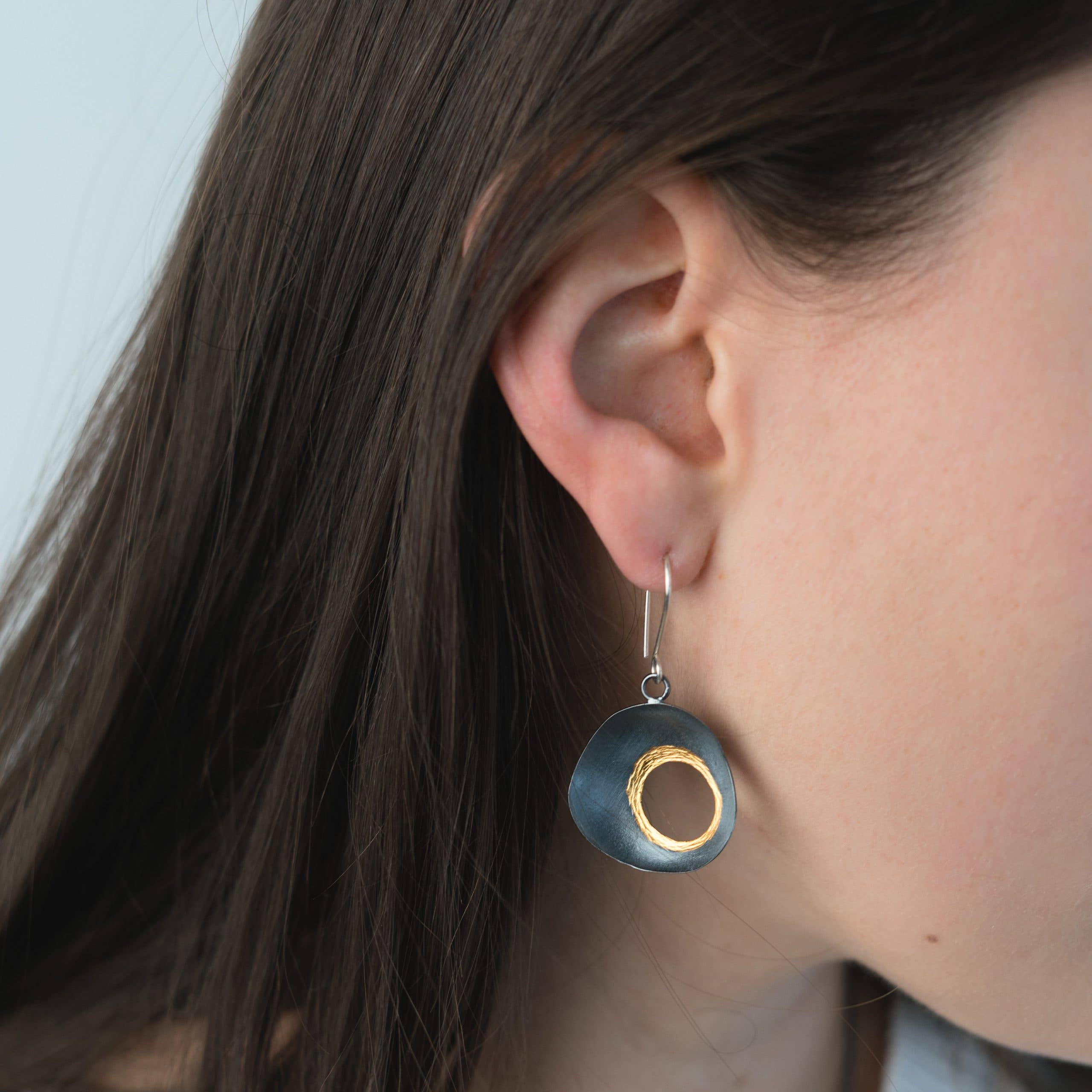 Contemporary oxidized silver and gold Celestial Earrings