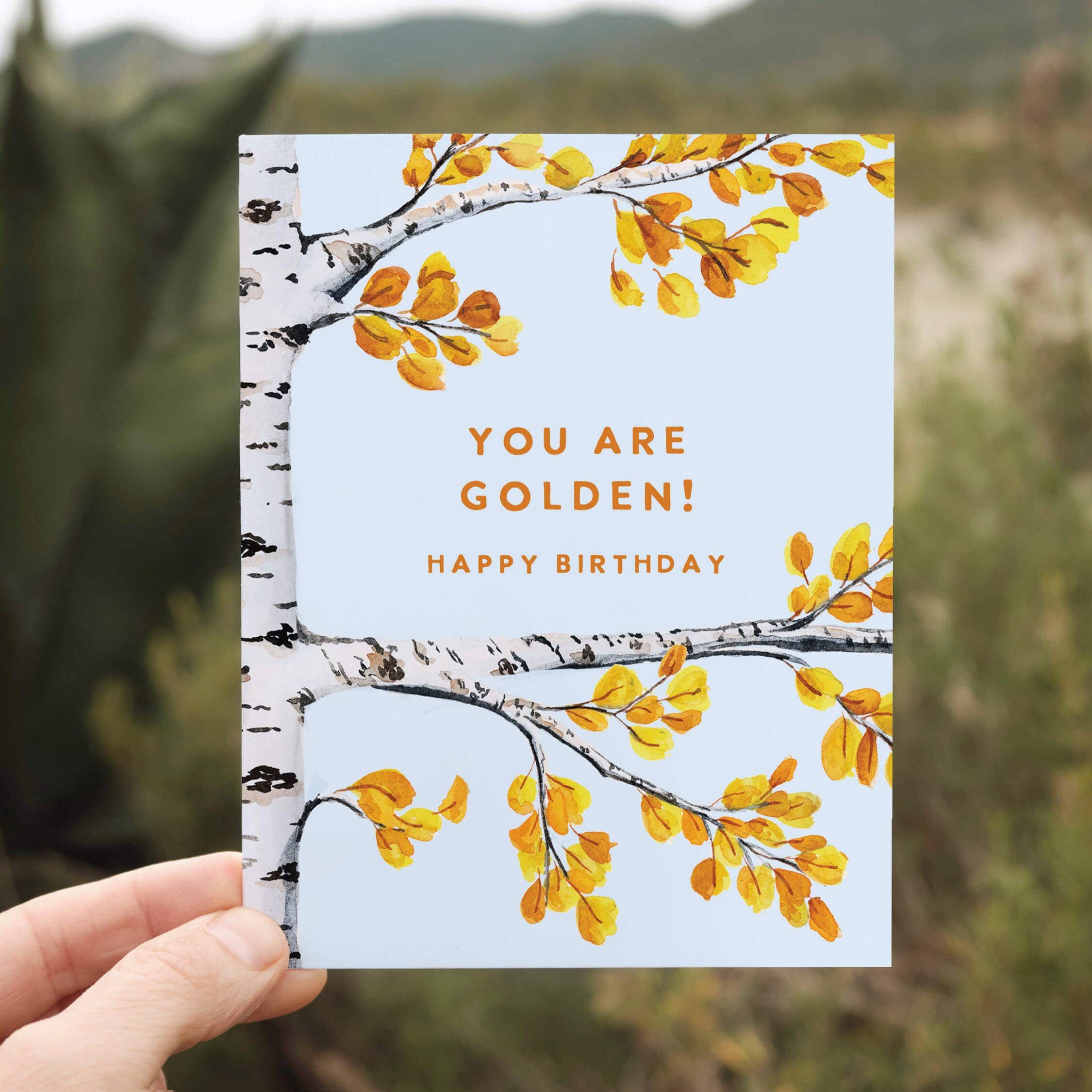Golden Birthday Card | Aspen Tree Fall Leaves Design