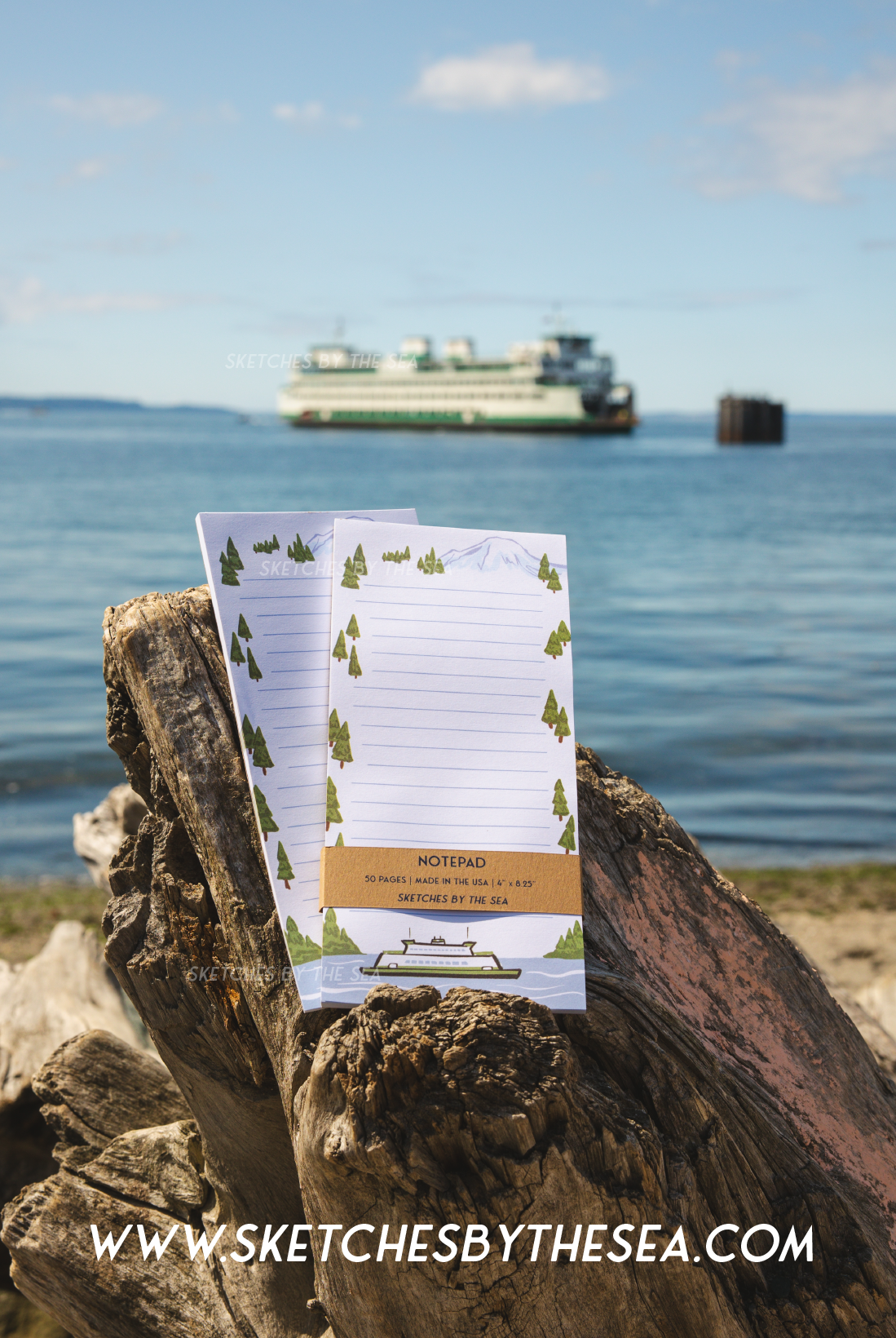 Ferry + Mountain Notepad. Cute PNW Stationery Notes