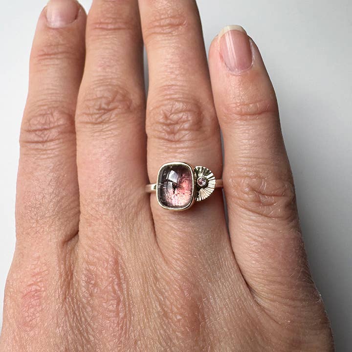 Minimal Handmade Pink Tourmaline Guppy Ring