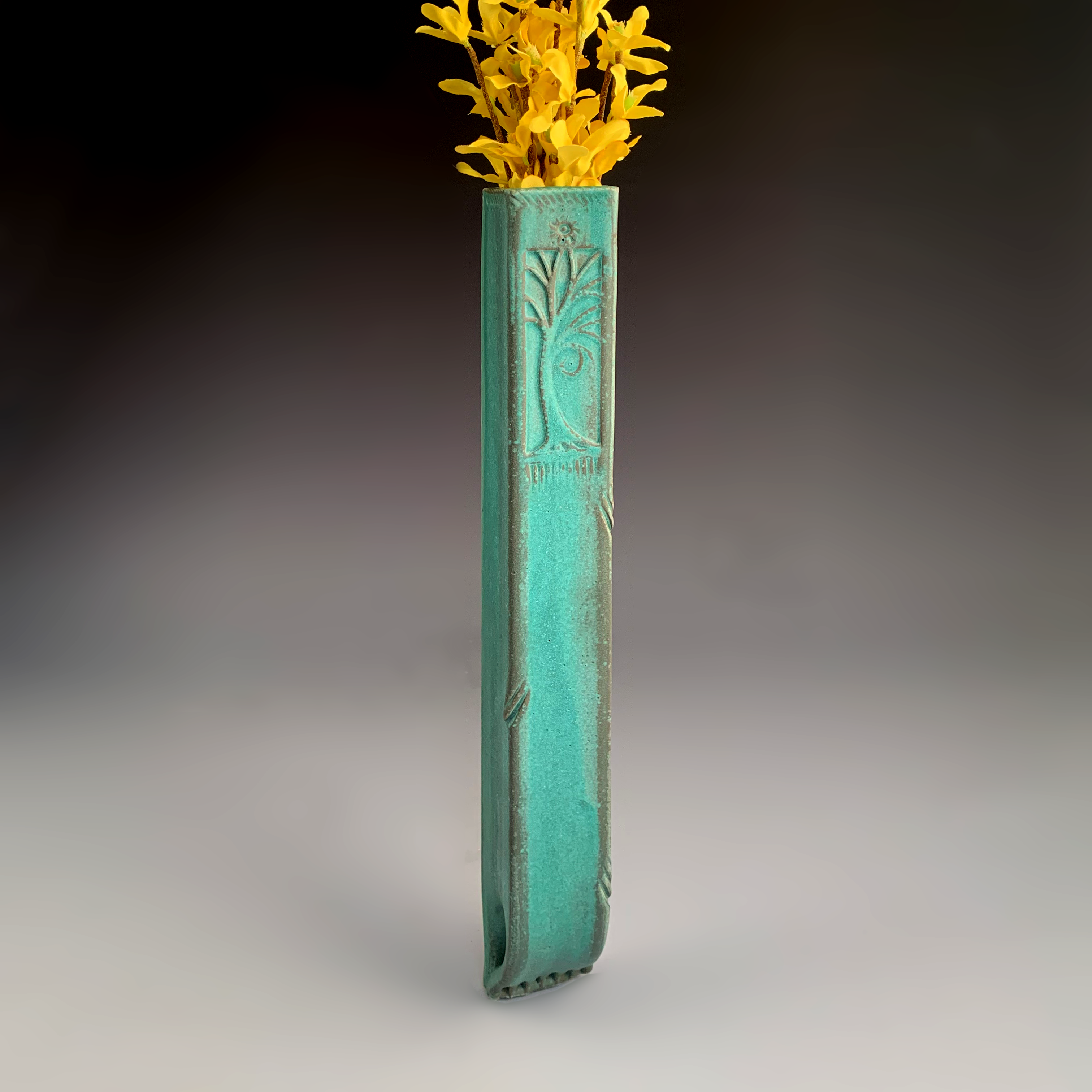 TSW - Tall Straight Wall Vase: Brown / Double Dragonfly