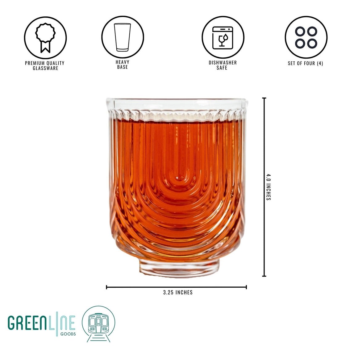 Art Deco Cocktail Glasses - Lowball Ribbed Wave Glasses