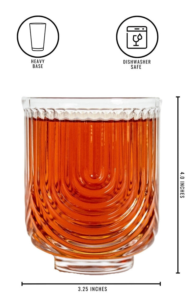 Art Deco Cocktail Glass - Lowball Ribbed Wave