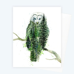 Athena Barred Owl Forest Watercolor Art Card