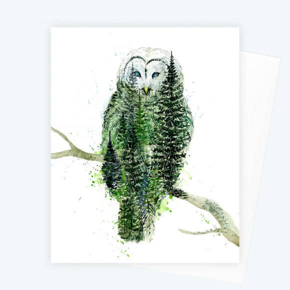 Athena Barred Owl Forest Watercolor Art Card