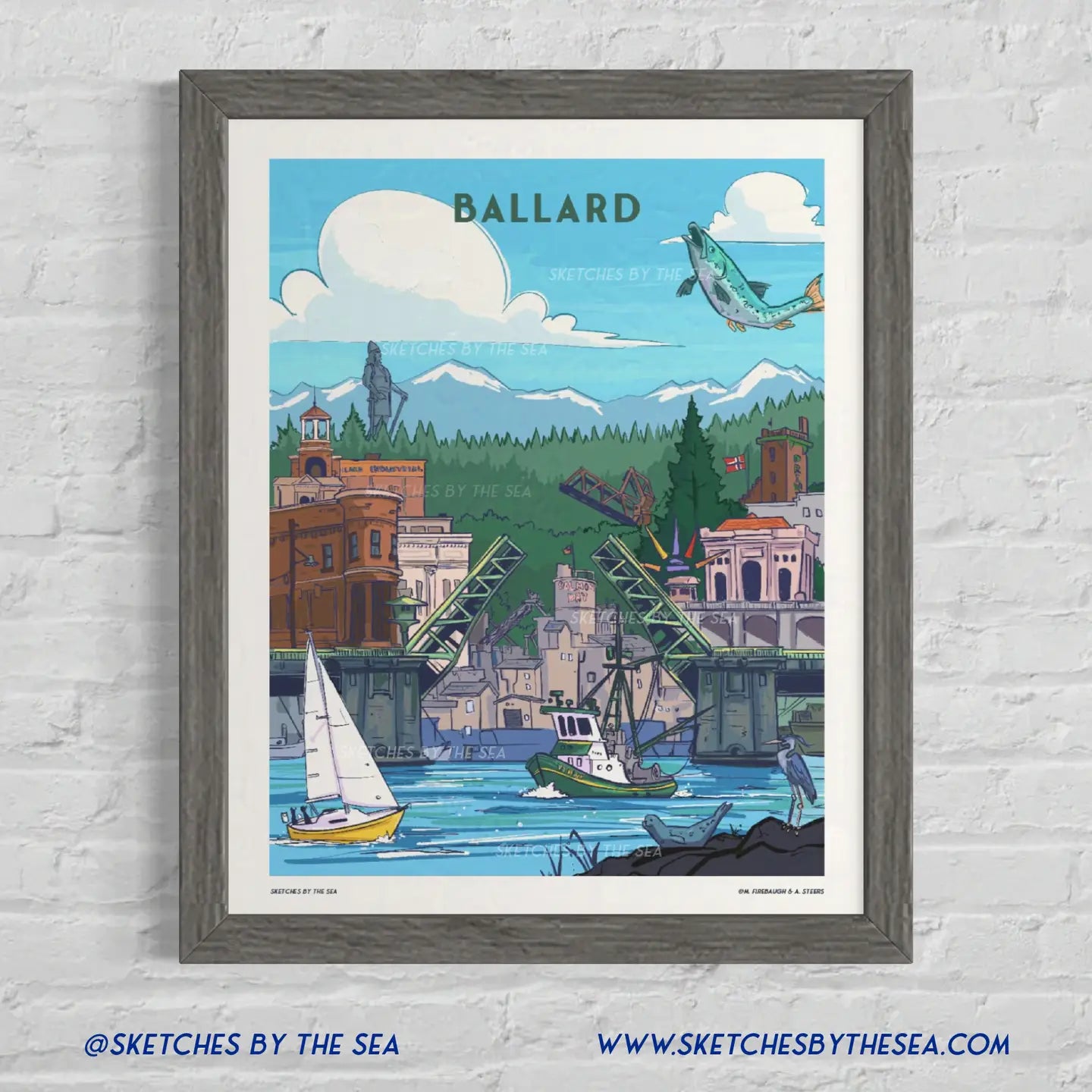 Ballard Seattle Retro Inspired Travel Poster