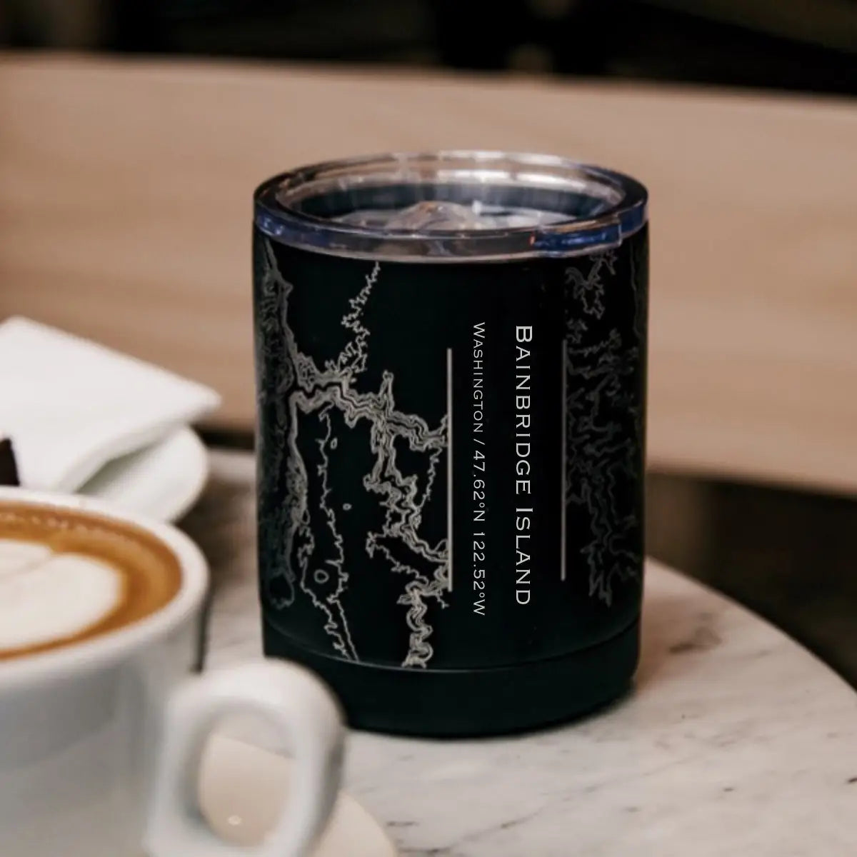 Bainbridge Island WA Map Insulated Cup in Matte Black