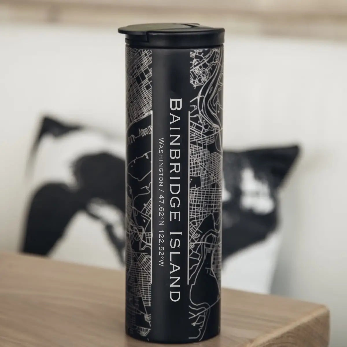 Bainbridge Island WA Map Tumbler Matte Black