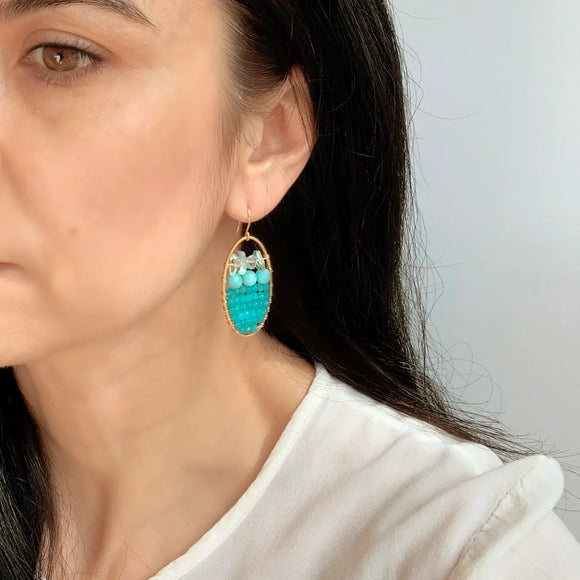 Blue Green Statement Gemstone Earrings | Summer Earrings