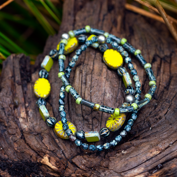 Chartreuse/Black Picasso 3 Strand Bracelet