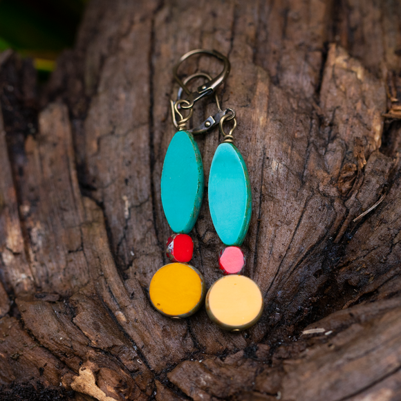 Chartreuse Spindle Turquoise Coin Earrings