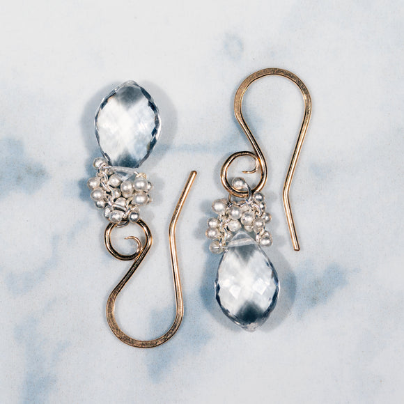 Clear Quartz Caviar Dew Drop Earrings