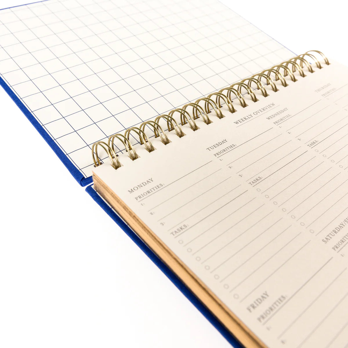 Cobalt Blue Fabric-Covered Spiral Weekly Desk Pad