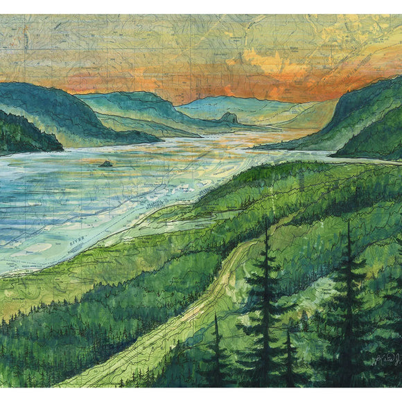 Columbia River Gorge, Gorge Sunrise Art Matted Print