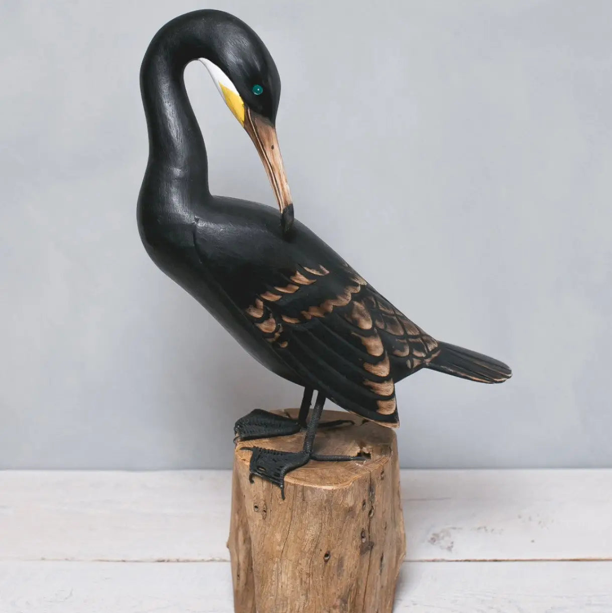 Cormorant - Turned - 18"H -Carved Wooden Ornament