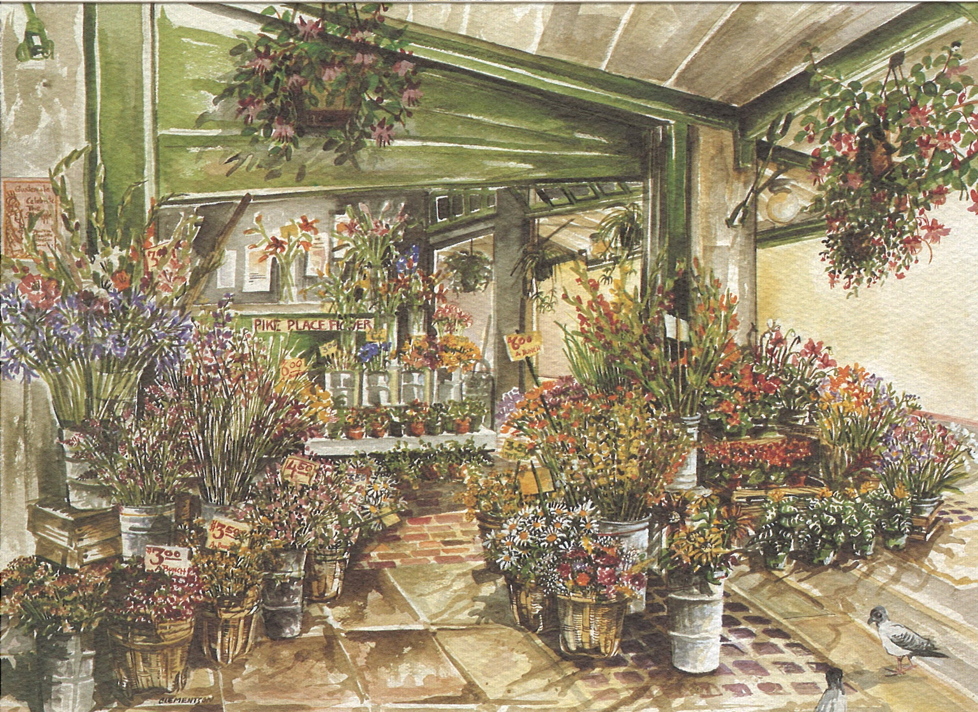 Corner Market Flower Stall Greeting Cards