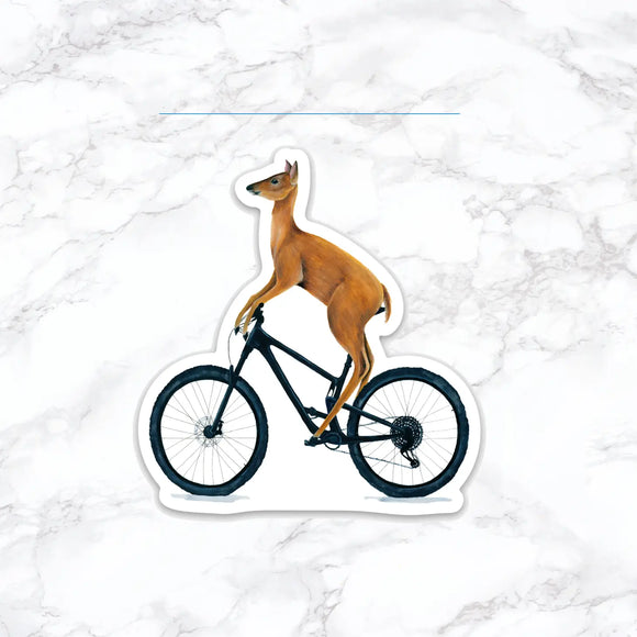 Deer On Mountain Bike Sticker