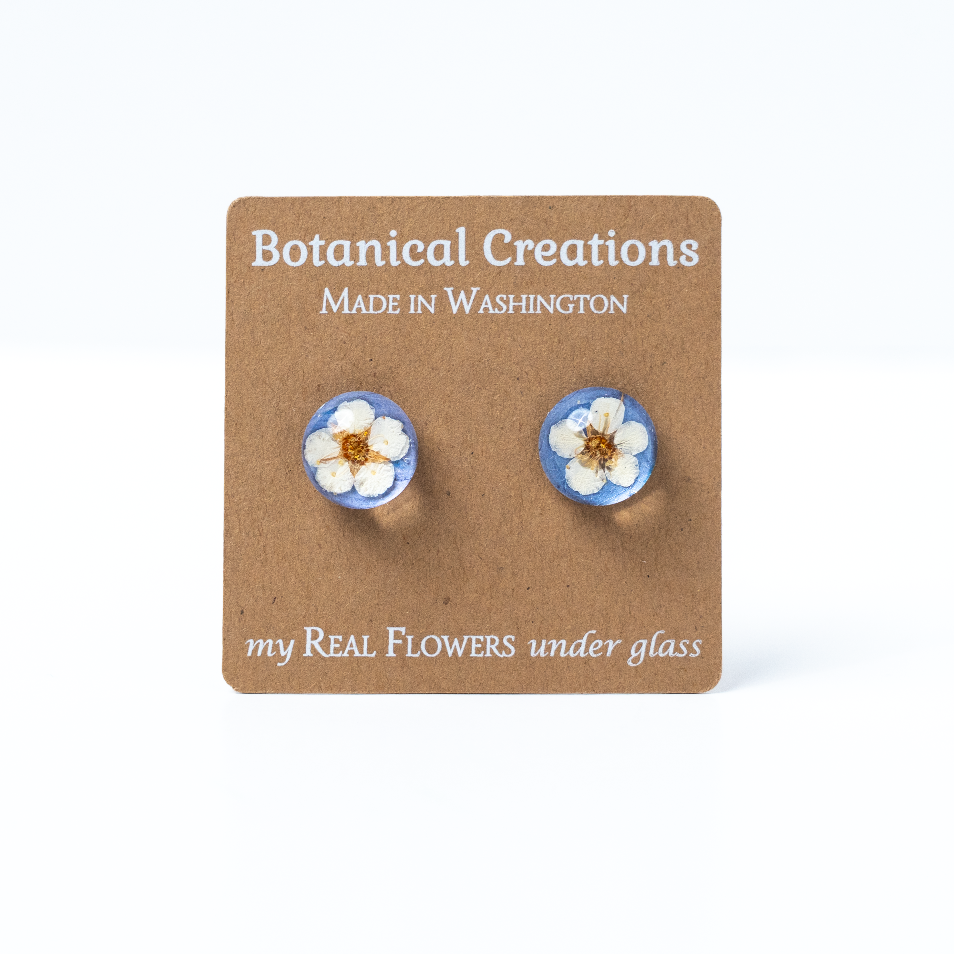 Delphinium + Spirea Centers Stud Earrings by Botanical Creations