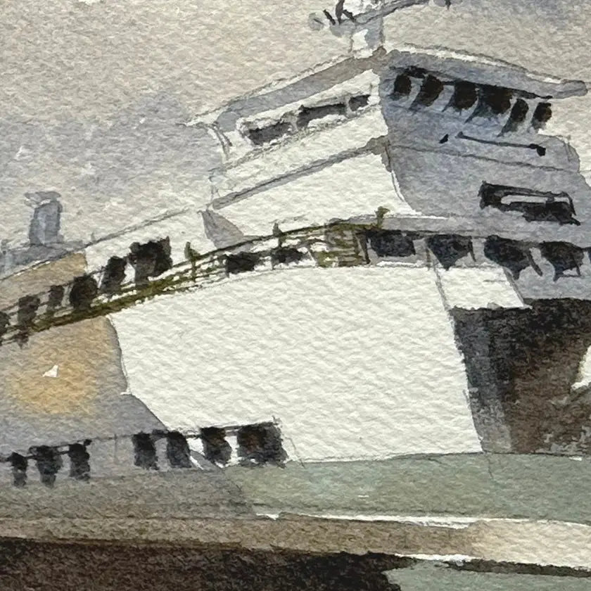 Docked Ferries - Woodblock 8"x10"