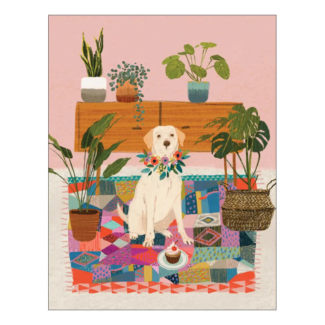 Dog with Plants Card