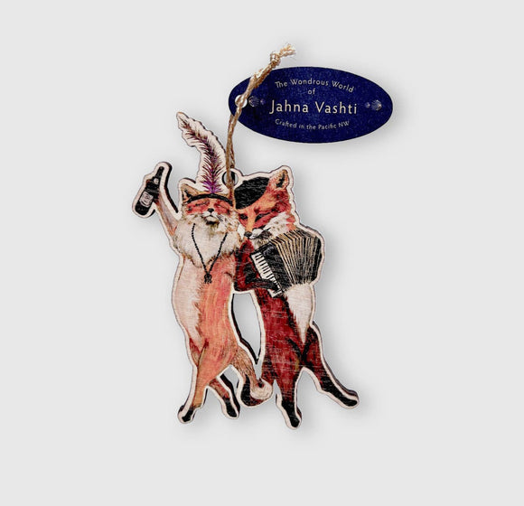 Wooden French Foxes Ornament
