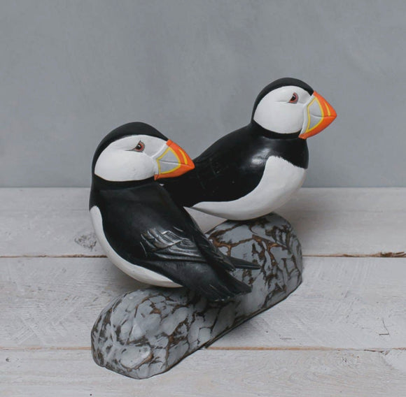 Puffins on a Rock (Pair) 12” L