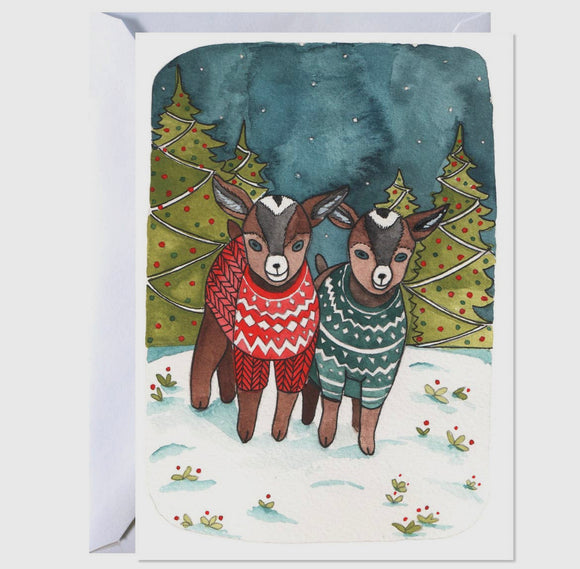 Holiday Goats in Sweaters Blank Greeting Card