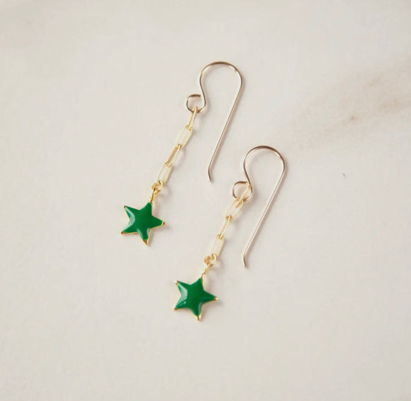 Green Star Dangle Earrings