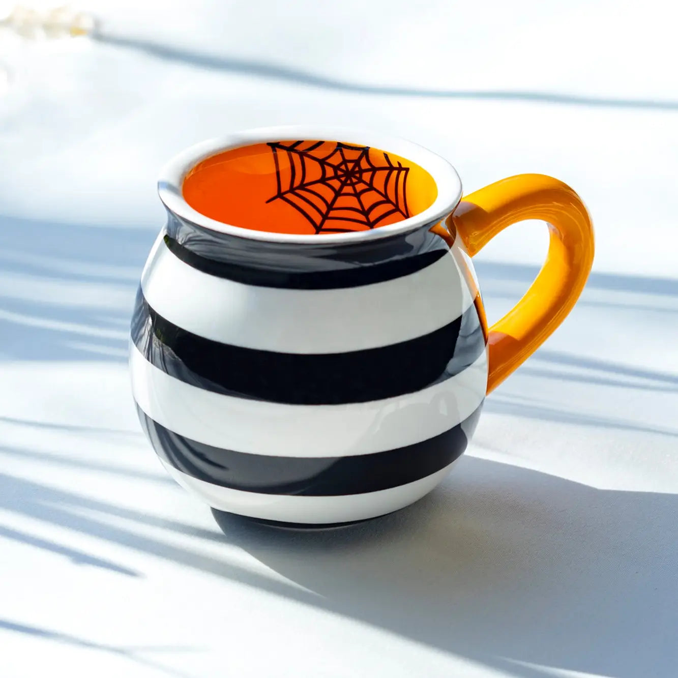 Halloween Bat Dots and Spider Web Stripes 12oz Mugs Set of 2