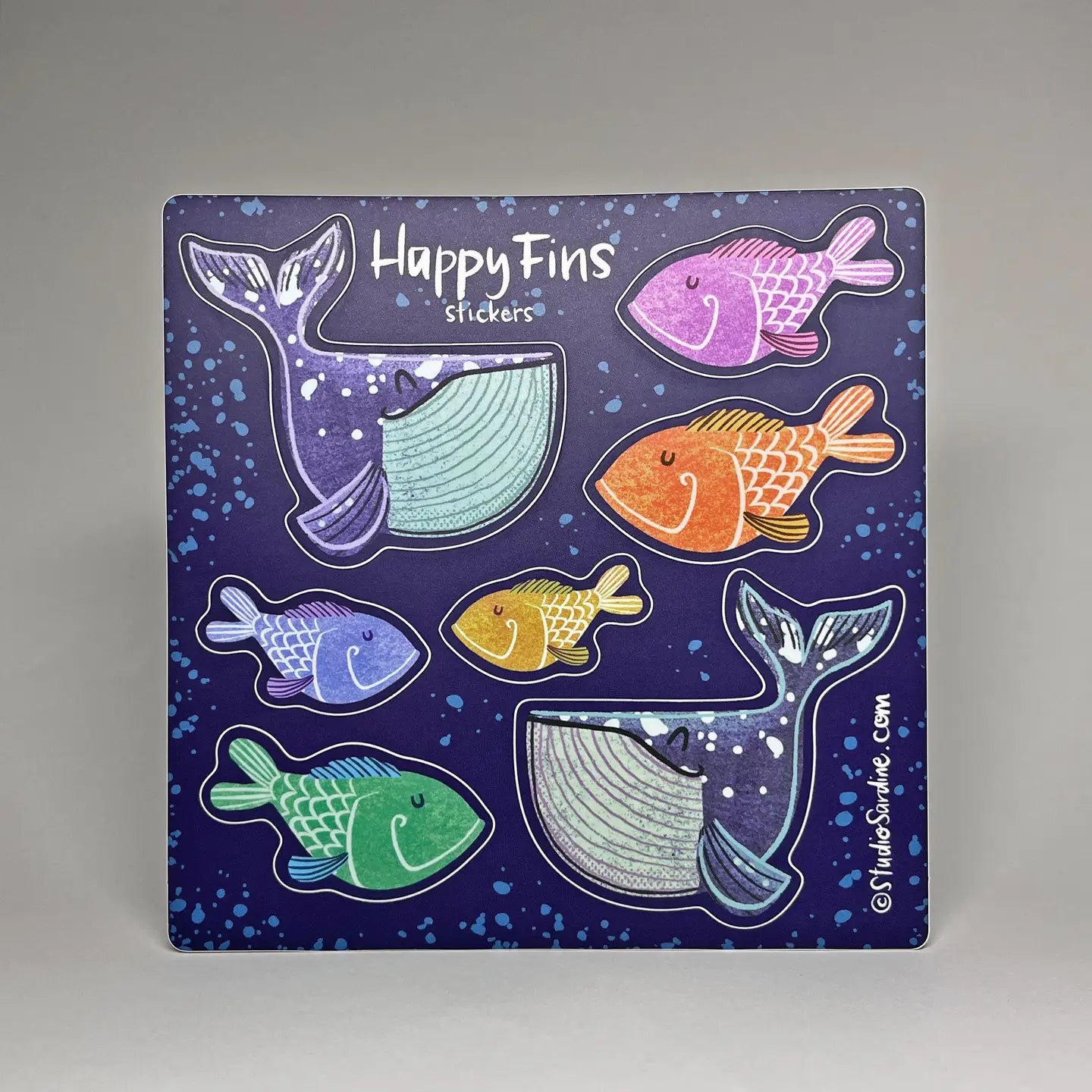 Happy Fins whale and fishes sticker sheet