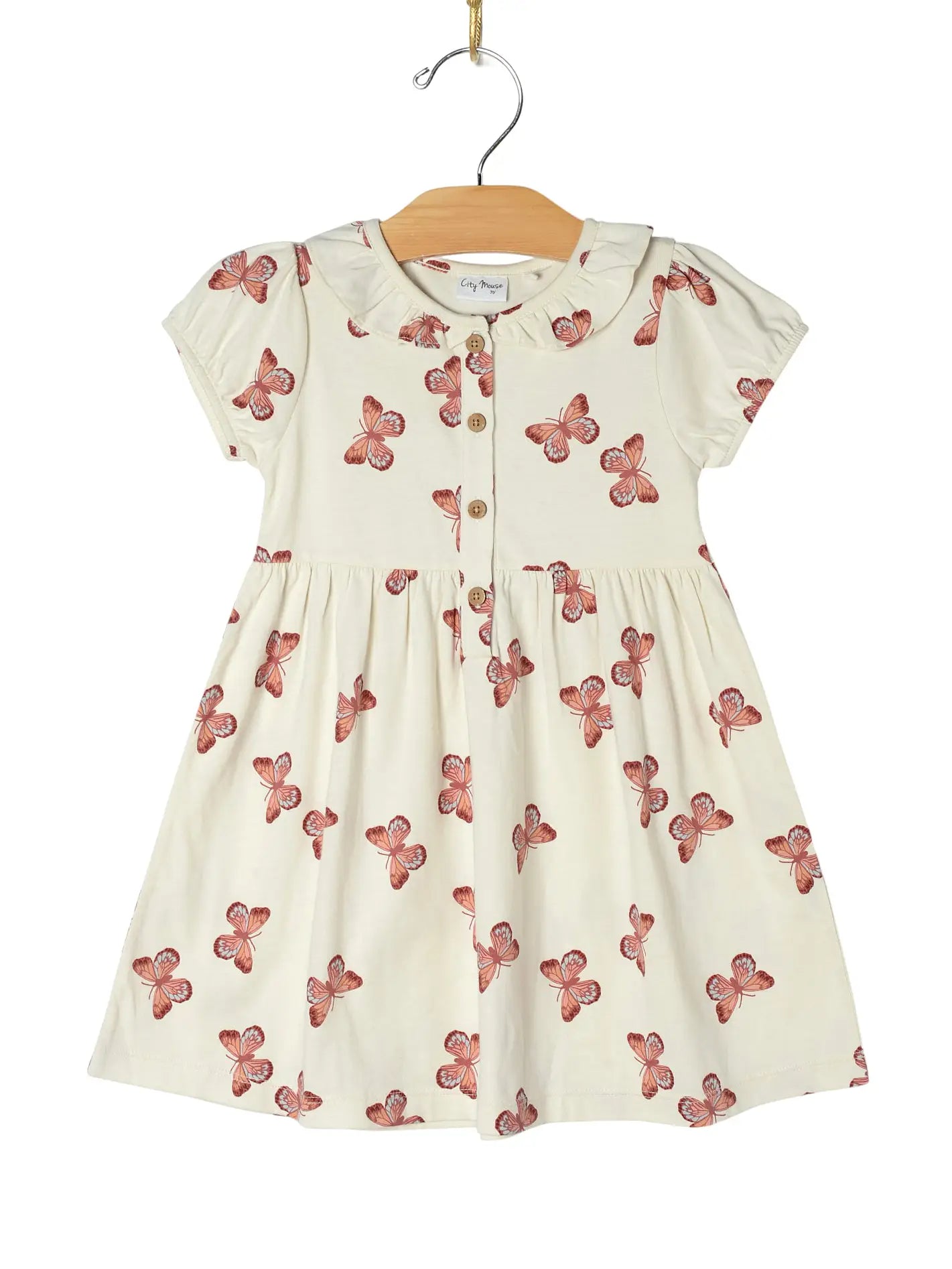 Girl Spring Frill Collar Henley Dress- Butterflies