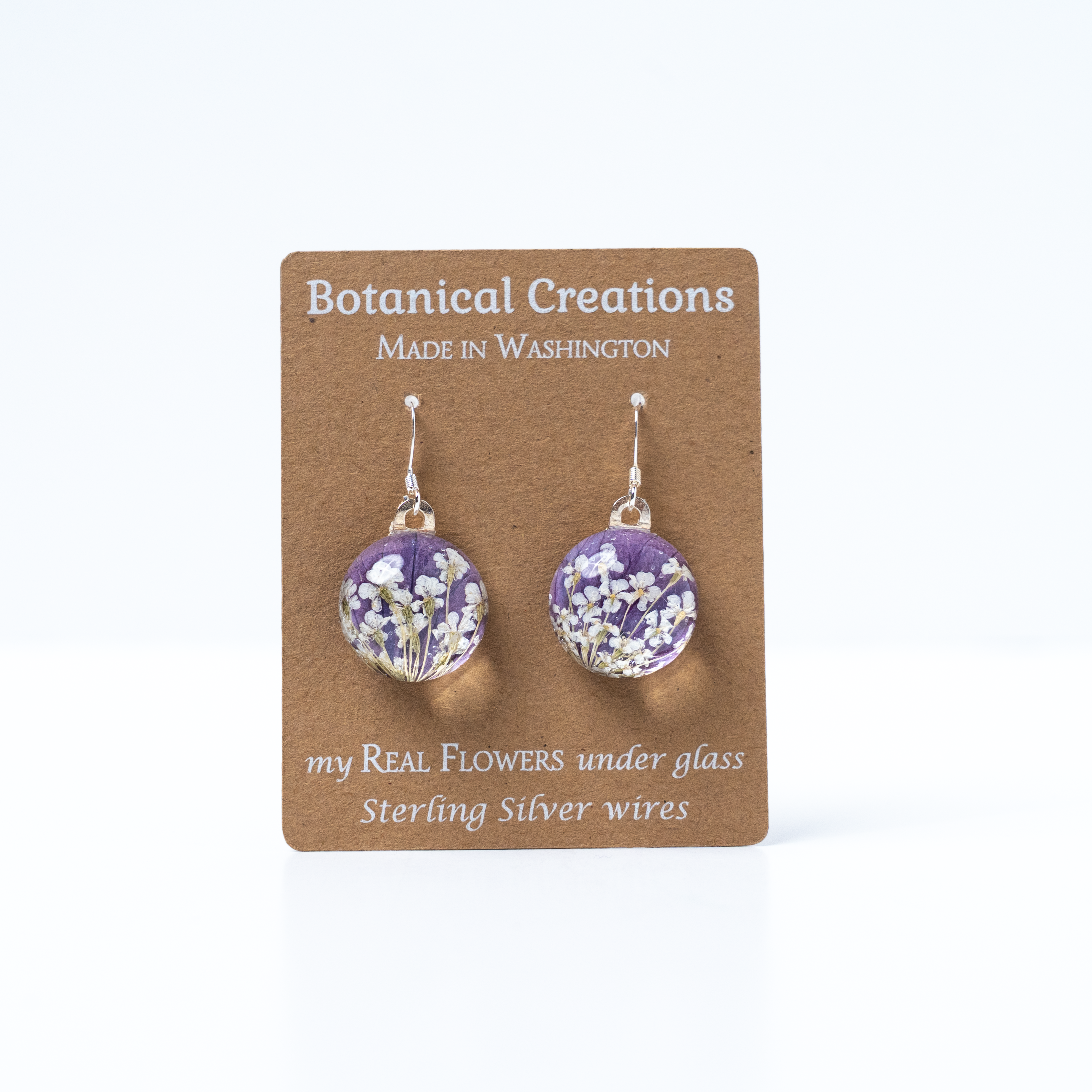 Hydrangea + Queen Anne's Lace Round Dangle Earrings by Botanical Creations