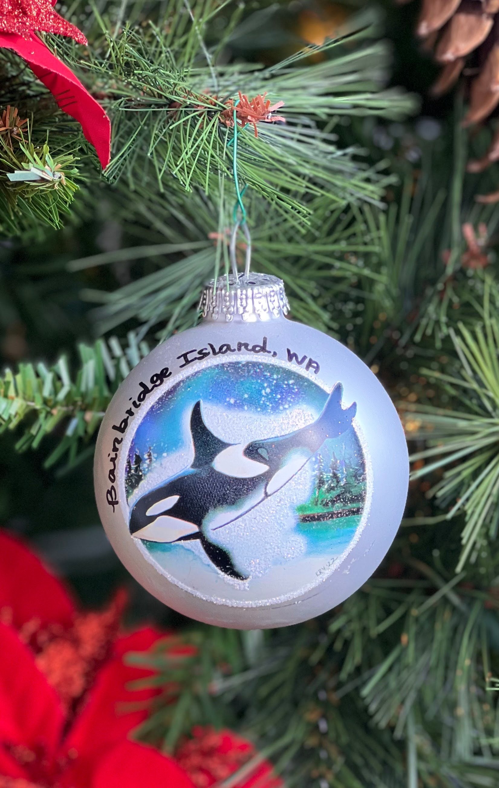 Bainbridge Island Orca Glass Globe Ornament