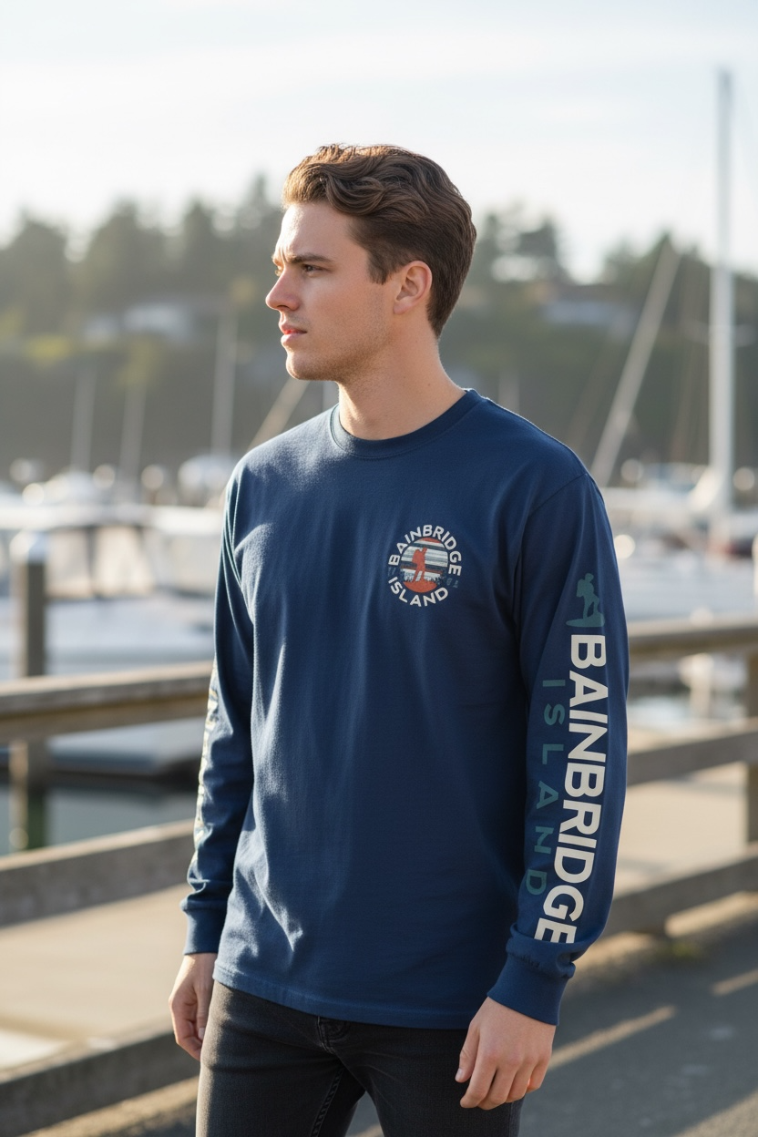 Bainbridge Island Heliotrope MT Rainier Long Sleeve Shirt- Navy