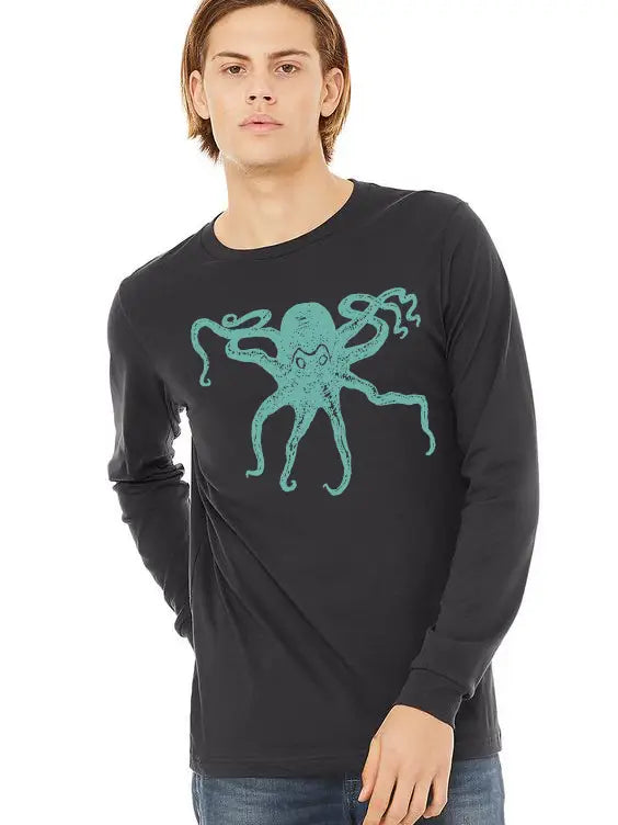 Kraken Octopus DK Grey Long Sleeve Tee Shirt