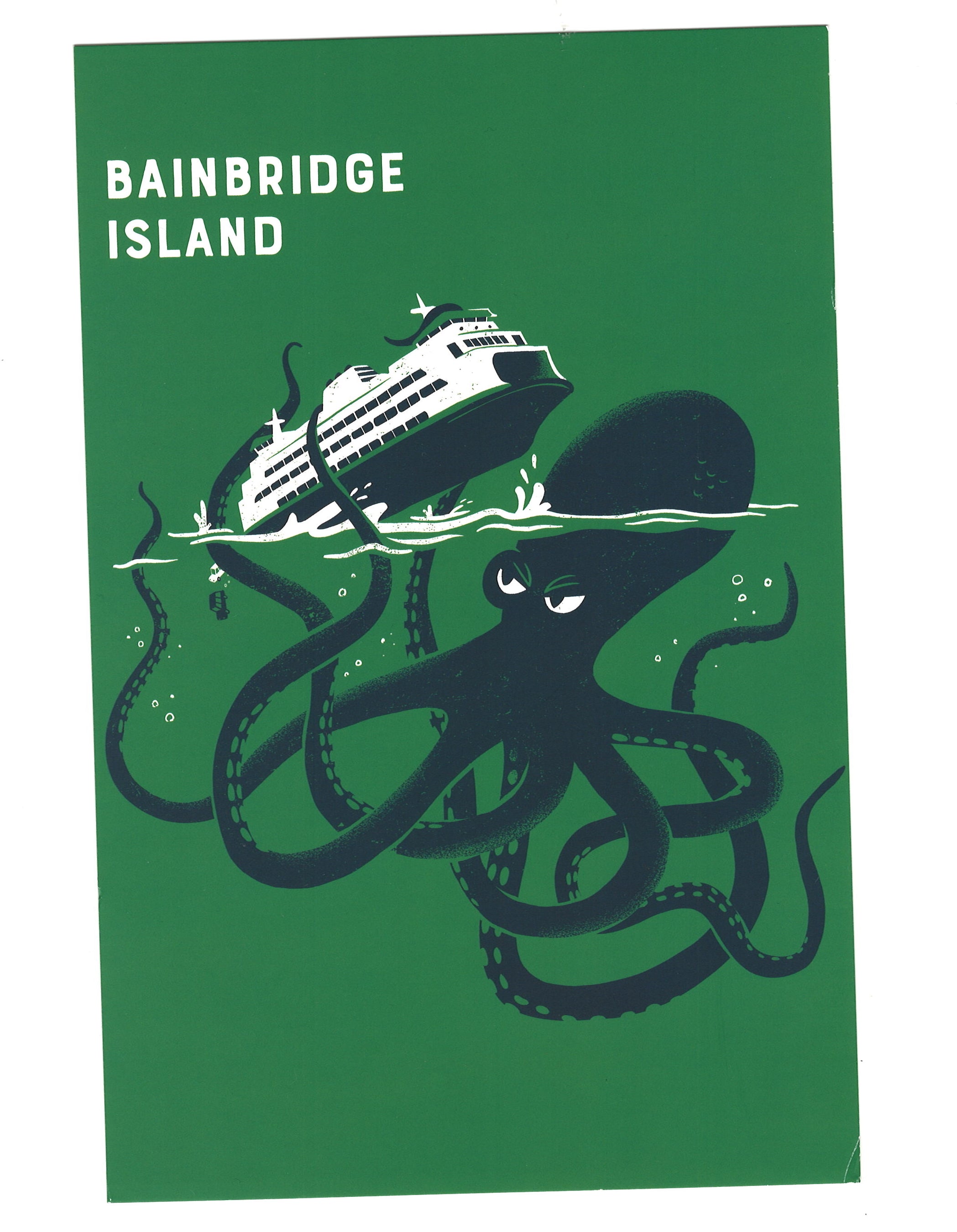 Bainbridge Island Kraken vs Ferry Boat Green Postcard