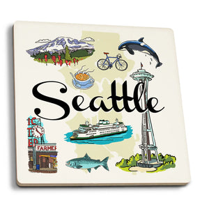 Seattle, WA Landmarks & Icons Ceramic Coaster