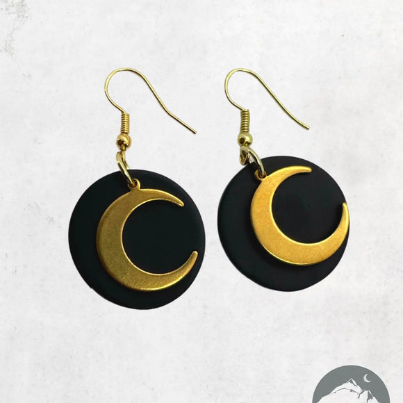Moon Black and Gold Earrings