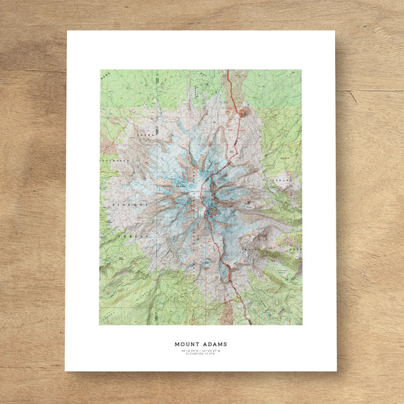 Mount Adams USGS Color Topographic Map Art Print