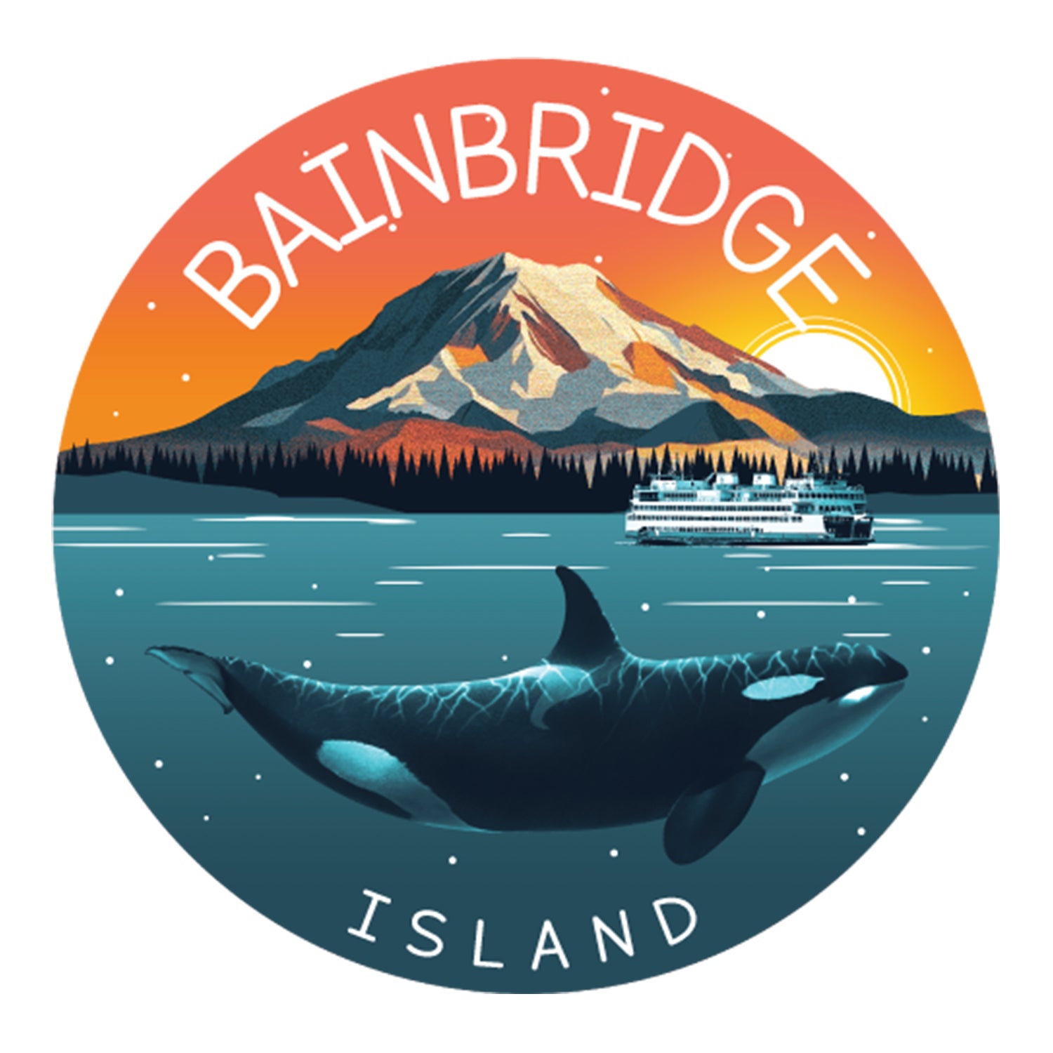 Mount Rainier Orca Bainbridge Island Round Sticker