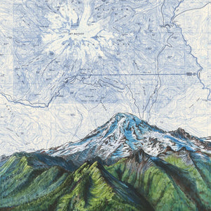 Mt Rainier above the Tatoosh Range Matted Print