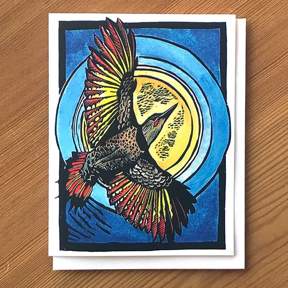 Northern Flicker Flying Into the Light Card