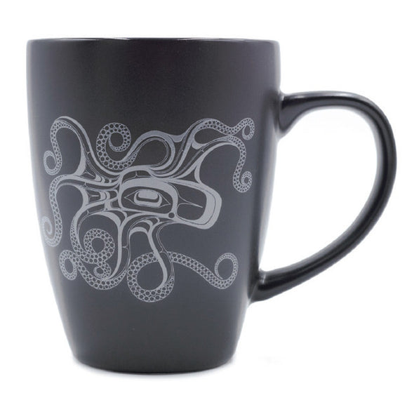 Matte Black Ceramic Mug - Octopus (Nuu) by Ernest Swanson, Haida