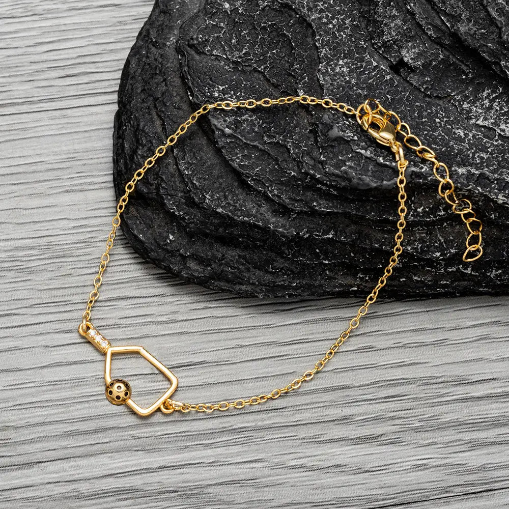 Open Paddle Rhinestone and 18k Gold Adjustable Bracelet