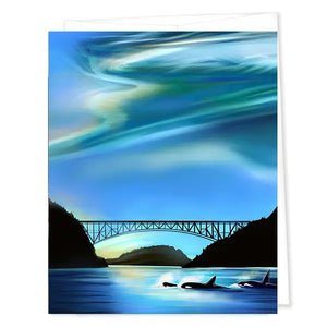 Orca Family Swimming in Deception Pass Greeting Card