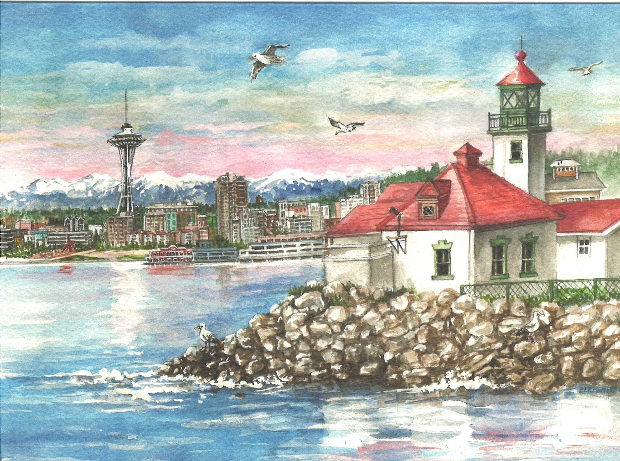 Passing Alki Lighthouse Greeting Card