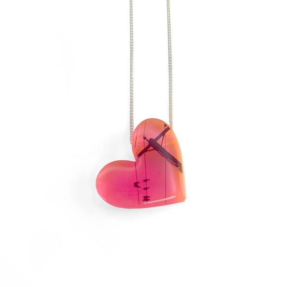 Pink Heart Crow Pole Necklace