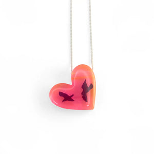 Pink Heart Birds Necklace