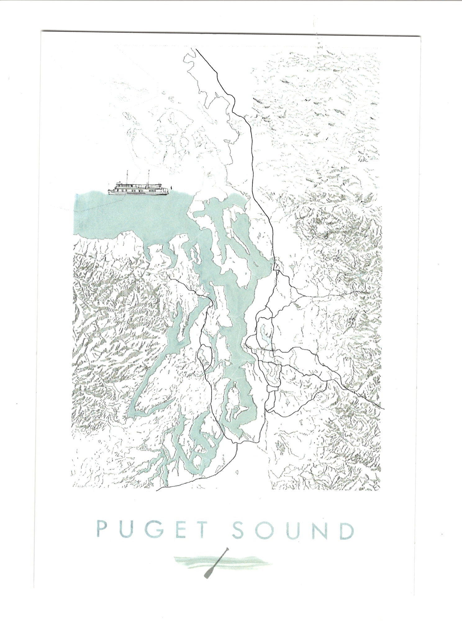 Puget Sound "Blueprint" Map - Standard Postcard