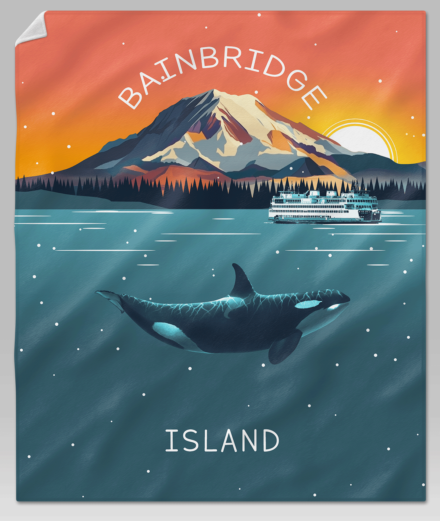Mount Rainier Orca Bainbridge Island Blanket 50"x60"